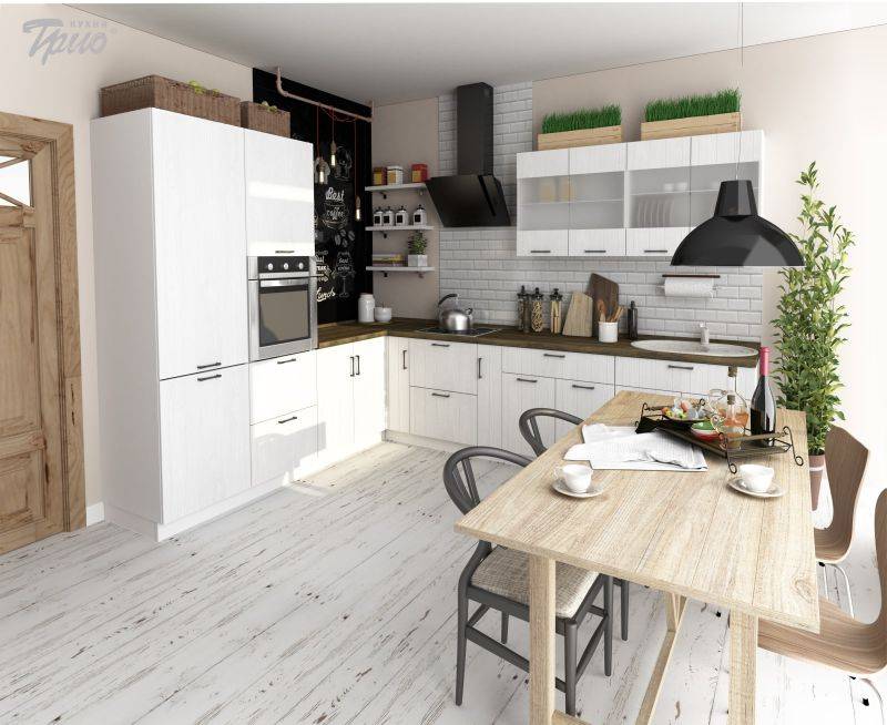 светлая угловая кухня chalet rustic в Сыктывкаре