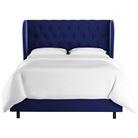 кровать двуспальная 160х200 синяя с каретной стяжкой reed wingback blue velvet в Сыктывкаре