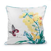 декоративная подушка белая с желтым цветком botanical style в Сыктывкаре